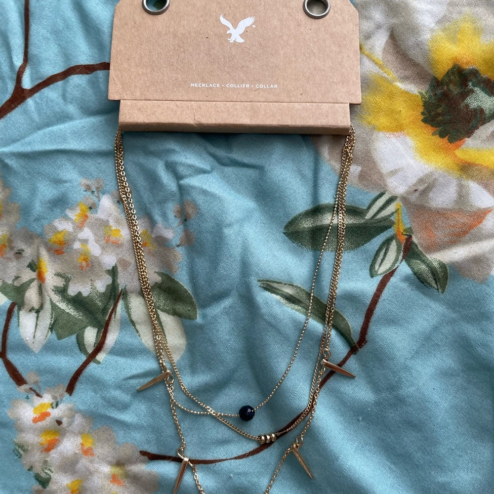American Eagle Outfitters AEO Gold Layered Necklace with Black Bead